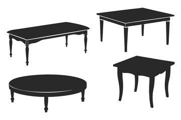 set of Coffee Table vector silhouette illustration isolated on white background