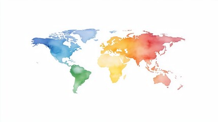 Obraz premium Watercolor style, world map, colorful, Asia-centered map. World map in watercolor style. Earth globe in watercolor style. Colorful world map consisting of triangles. Rainbow watercolor splatter world