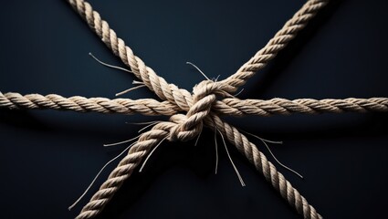Rope in disrepair ready to snap on a black surface illustrating stress or peril