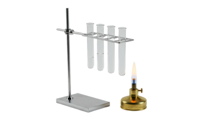 Isolated Test Tubes in a Rack with Bunsen Burner for Scientific Experimentation
