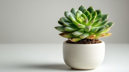 a close-up of a succulent plant in a white pot on a white isolated background, natural and minimalistic look