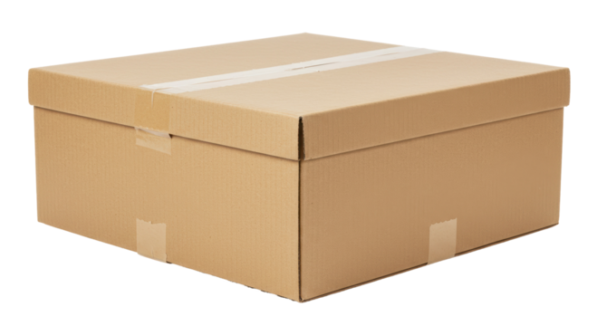 Isolated Cardboard Box Sealed with Tape Representing Packaging