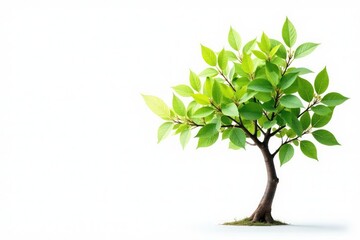 Obraz premium Young tree, delicate leaves, isolated on white , studio, young