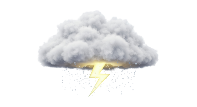 Isolated Storm Cloud with Lightning and Snow