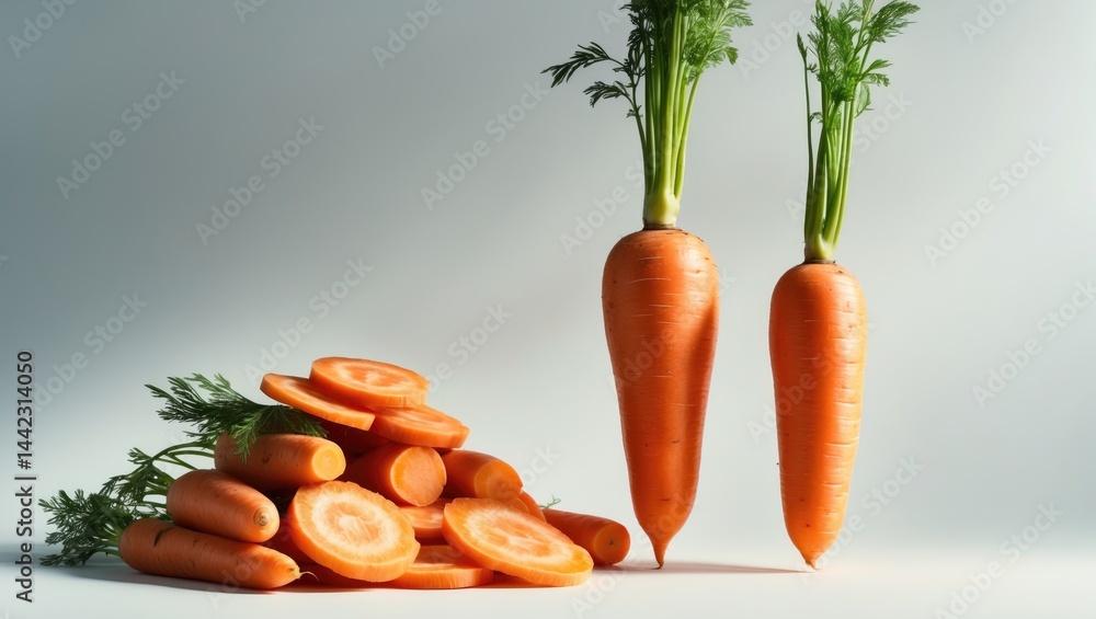 Aufkleber Collection of Isolated Carrots and Slices on Background, Macro Studio Image, Clipping Path