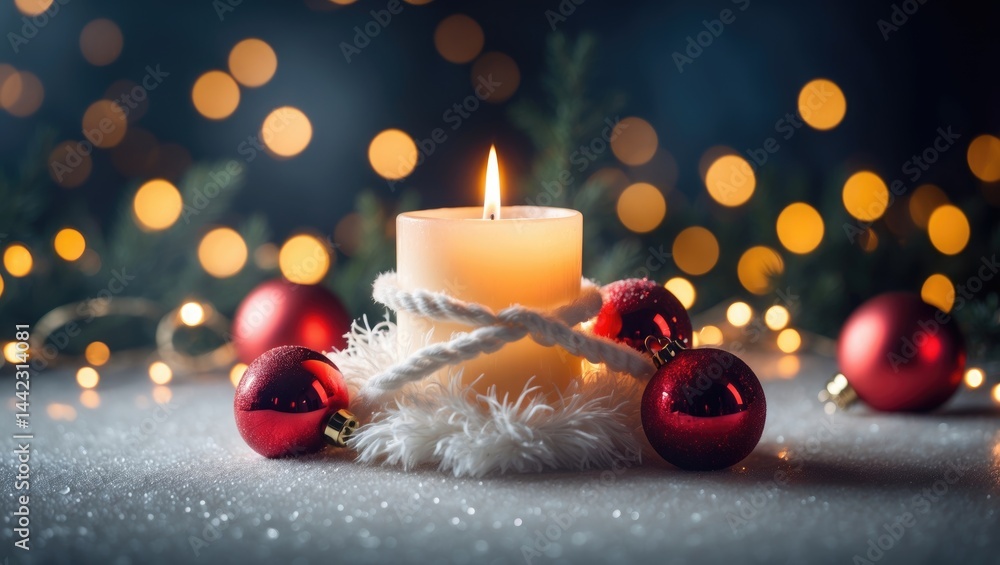 Poster sparkling lights and decorated candles illuminating a dark setting