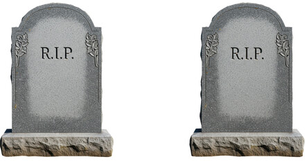 Isolated Two Gray Tombstones with R.I.P. Inscriptions