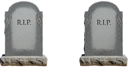 Isolated Two Gray Tombstones with R.I.P. Inscriptions