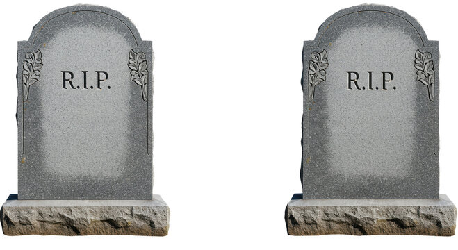 Isolated Two Gray Tombstones with R.I.P. Inscriptions
