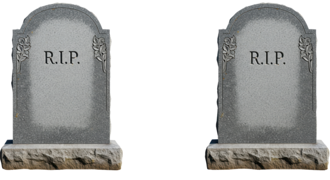 Isolated Two Gray Tombstones with R.I.P. Inscriptions - Powered by Adobe