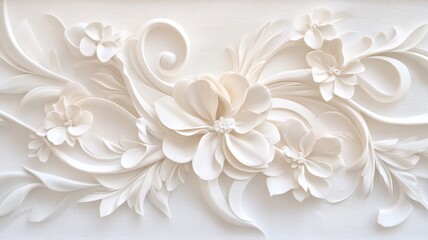 Elegant White Floral Relief Sculpture Background for Art and Design white floral relief sculpture
