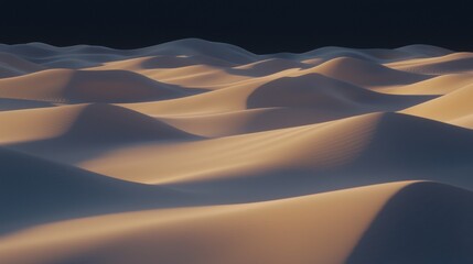 A digital illustration of a desert landscape with undulating sand dunes and a dark sky.