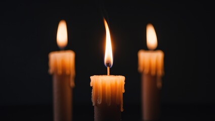 Flaming Candle Wick Representing Sadness and Solitude with Burning Wax and Religious Context
