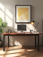 Modern Workspace Decor: Sleek Minimalist Desk Setup with Ergonomic Furniture, Natural Light, and Greenery for a Professional Home Office