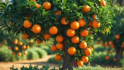 An evergreen grapefruit tree generates large, tangy citrus fruits with a subtle sweet and sour flavor, prospering in warm, sunny areas.