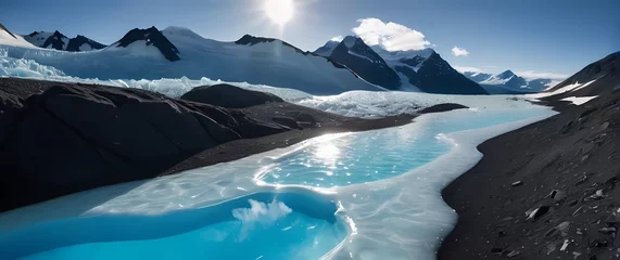 Gardinen Alaskan glaciers melting into crystal clear pools reflecting bright cloudless skies © RobinsonIcious