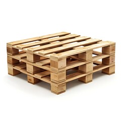 A stack of three wooden pallets on a white background in a studio shot