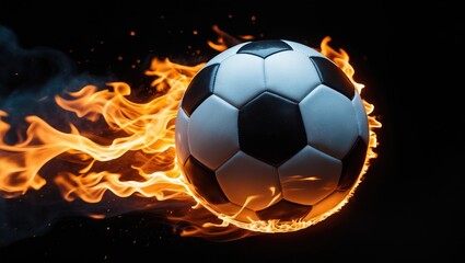 Soccer ball on fire soaring in the sky isolated on background