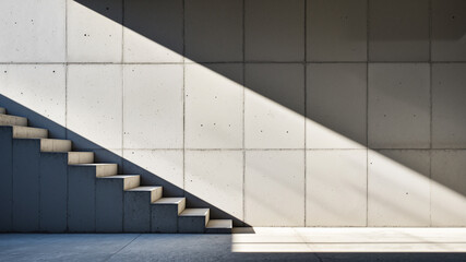 Obraz premium The image shows a concrete staircase in an empty room with a light coming through the window