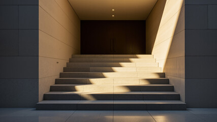 Fototapeta premium The image shows a set of stairs leading up to a door in a building