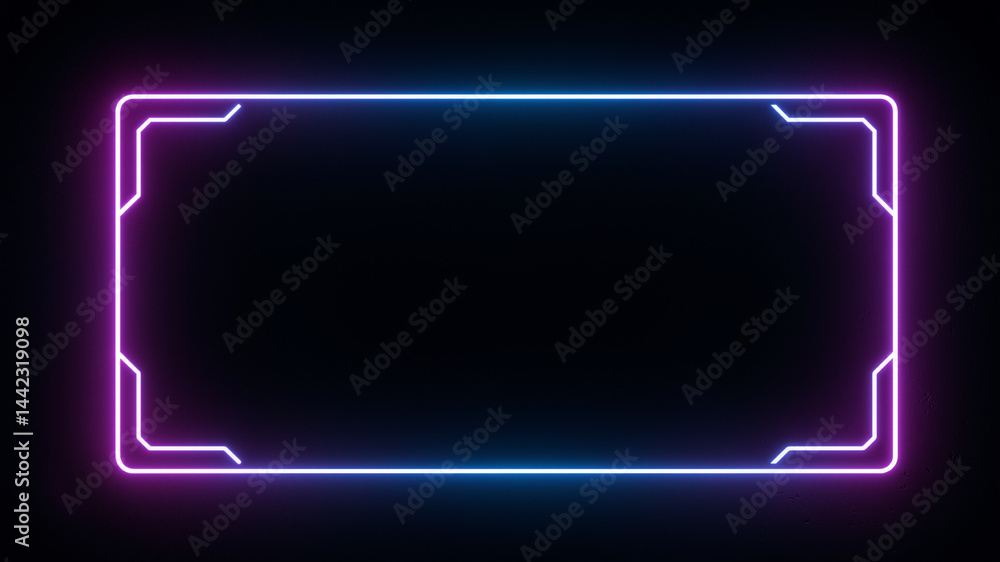 Poster the image shows a neon frame on a dark background. the frame is illuminated in a variety of colors