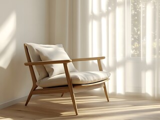 Modern Armchair in Stylish Minimalist Living Room With Neutral Tones and Scandinavian Decor