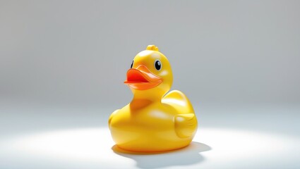 Cutout of a yellow plastic duck against a white background.
