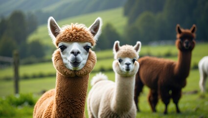 Fototapeta premium Funny-faced alpaca gazing at the camera.