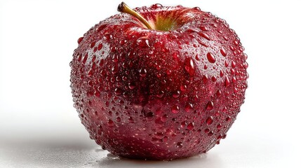 a shiny red apple on a white isolated background, fresh and healthy look