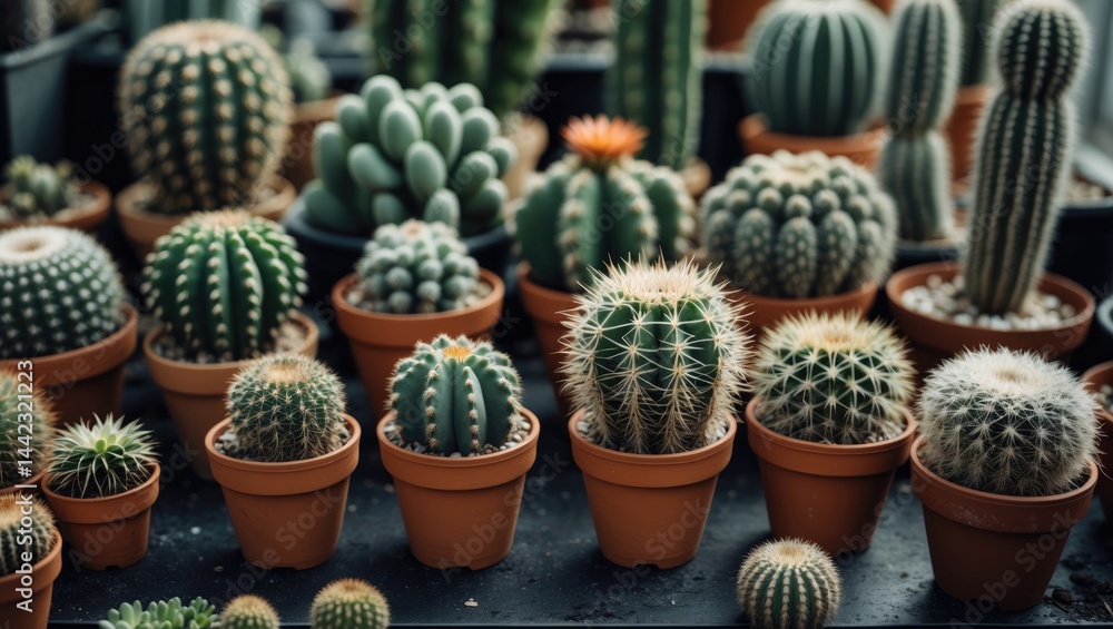 Poster multiple cacti displayed in pots