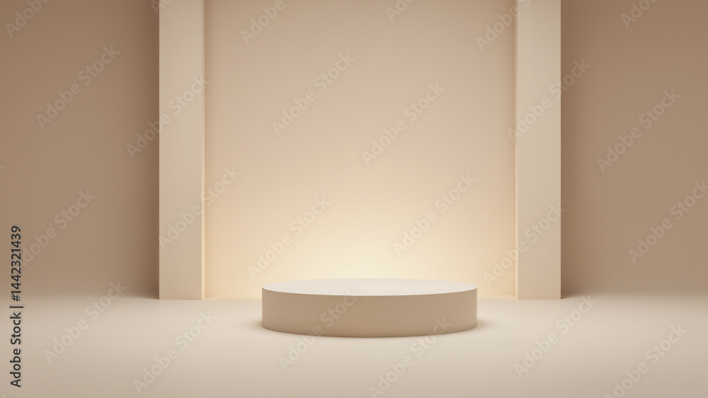 Poster the image shows a round white table in the middle of a room with a light shining on it