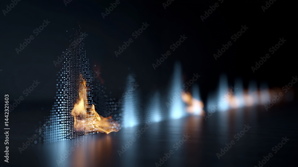 Poster abstract visualization of data transfer with fire effect in dark environment