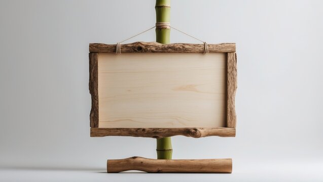 Blank wood sign frame with hanging string on background