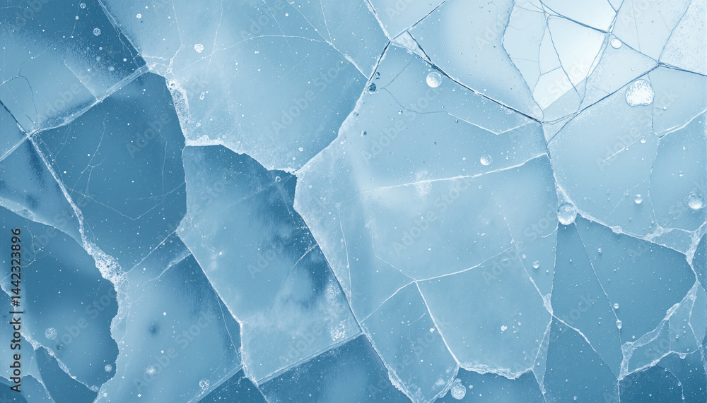 Poster the image shows a close up of a broken glass window with water droplets on it