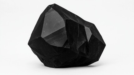 A black, faceted gemstone with a rough texture.