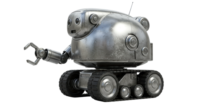 Isolated Metal Robot on Tracks with Gripper Arm