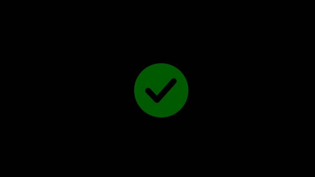 check mark animation on black screen. agree mark animation. correct mark animation