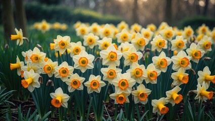 Fototapeta premium Garden filled with blooming yellow daffodils
