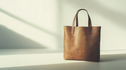 Classic Leather Tote Bag Displayed in Studio Light