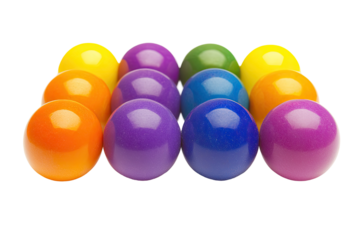 Colorful spherical objects arranged in a geometric pattern