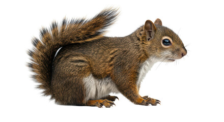 Isolated Squirrel with Bushy Tail Side View on White Background