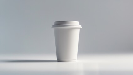 Front perspective of a small white paper coffee cup on background, packaging mockup template collection