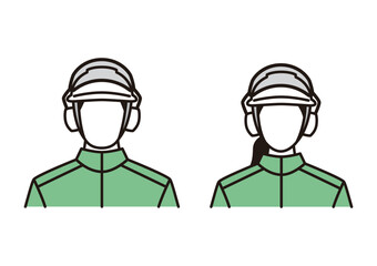 ヘルメット、イヤーマフを着用している林業者の男女