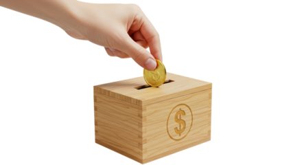 Isolated Hand Depositing Coin in Donation Box