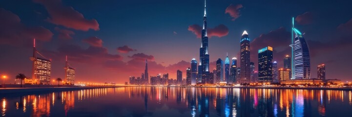 Elegant Dubai cityscape, line art style golden architecture, illustration, line art, cityscape