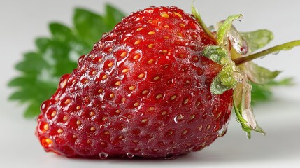 a fresh strawberry on a white isolated background, vibrant and delicious look