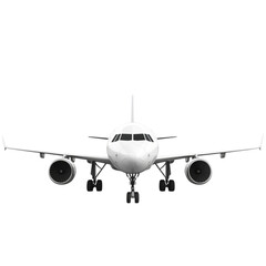 Naklejka premium White airplane front view on runway ready for takeoff travel journey airliner flight transportation aviation industry