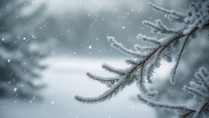 Design background with snow-laden branches in winter