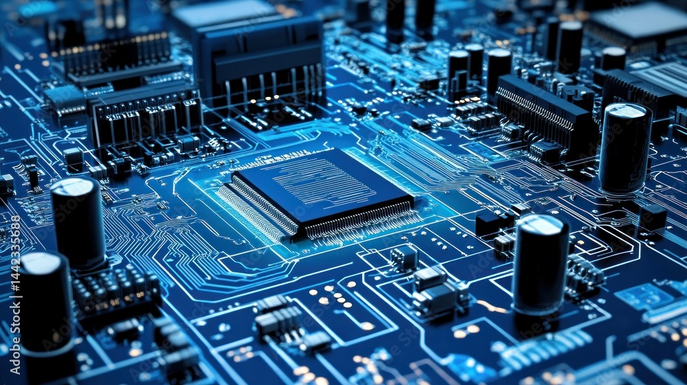 Poster a high angle shot of a computer circuit board design