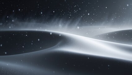 Winter vista with snow falling and a backdrop of snowdrifts